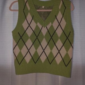 Green Argyle Knit Sweater Vest